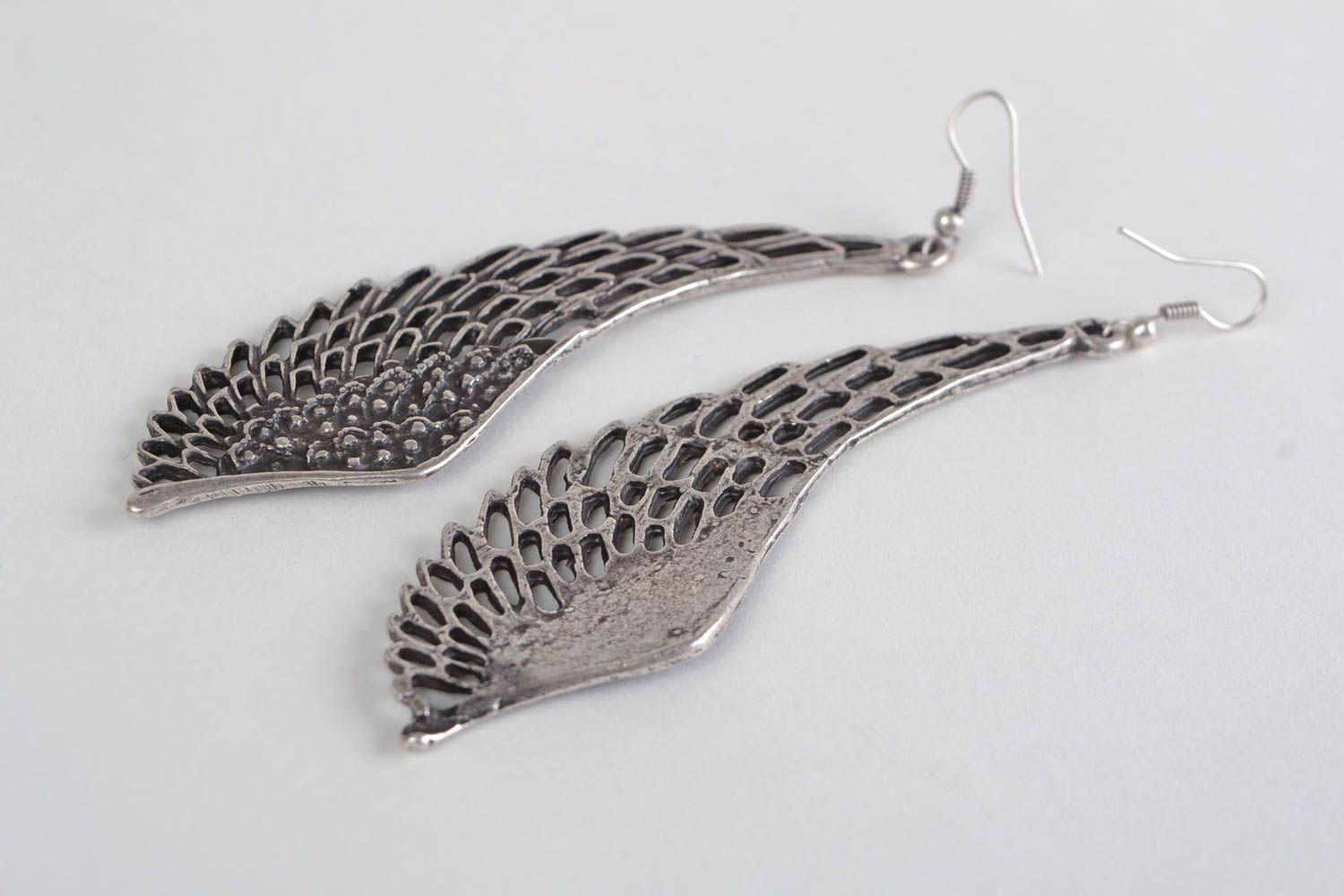 Handmade designer long dangling earrings Wings cast of metal alloy for women photo 4