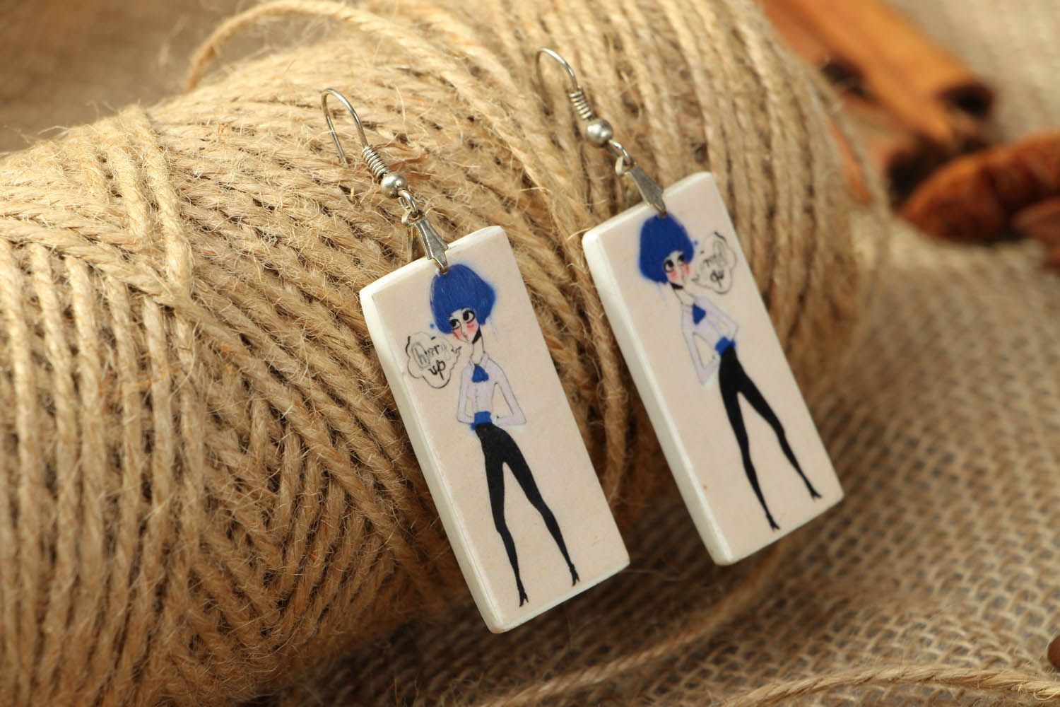 Polymer clay earrings with image photo 3