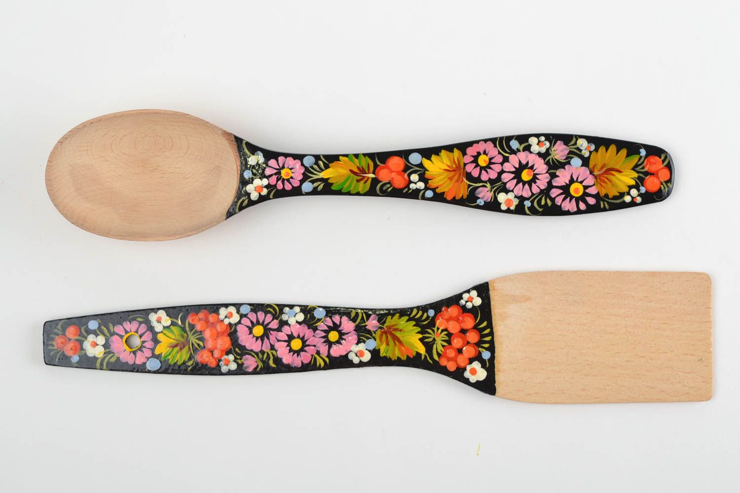 Handmade wooden kitchen set of 2 spatula and spoon unique decorative cook tools photo 5