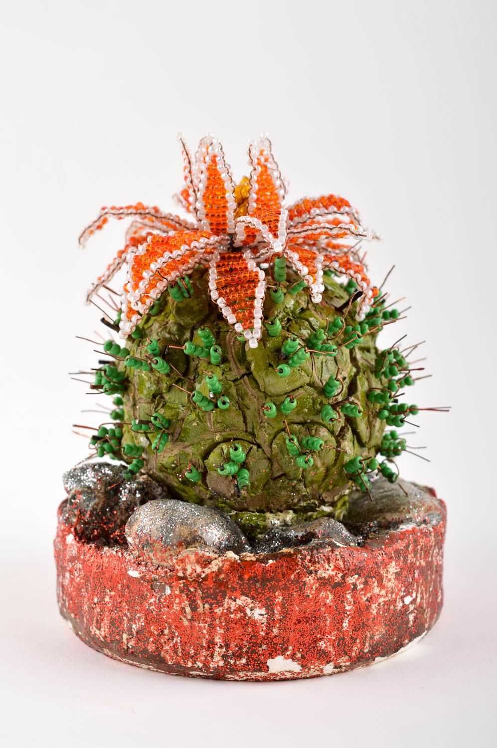 Cactus décoratif fait main Plante artificielle perles rocaille Décor intérieur photo 2
