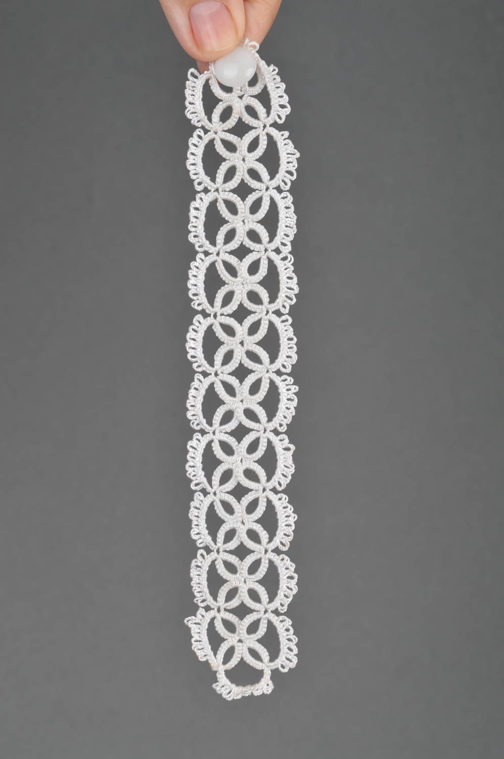 Beautiful handmade designer gentle white tatting lace bracelet with beads  photo 3