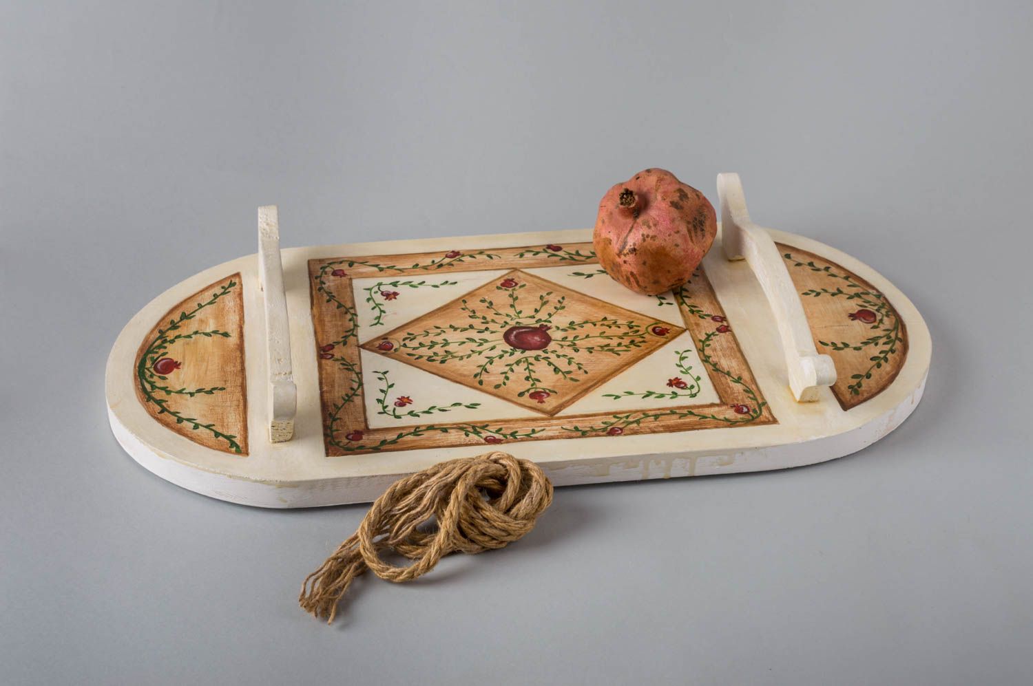Handmade Tablett aus Holz Serviertablett Holz Deko Holztablett mit Ornament bunt foto 1