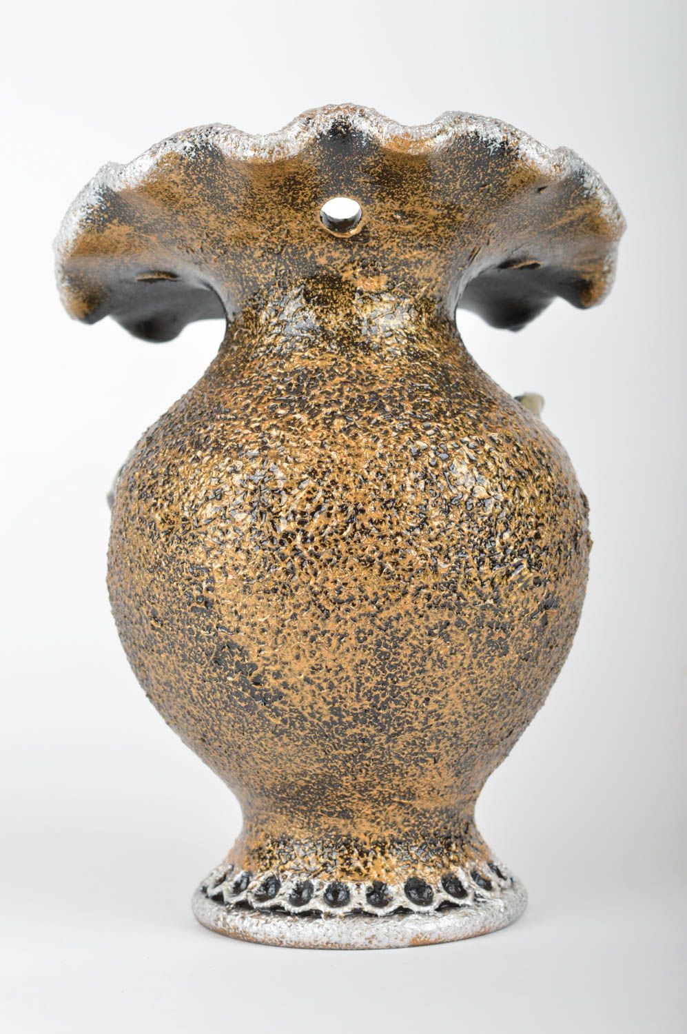 Florero original de cerámica hermoso hecho a mano con flor modelada 400 ml  foto 5