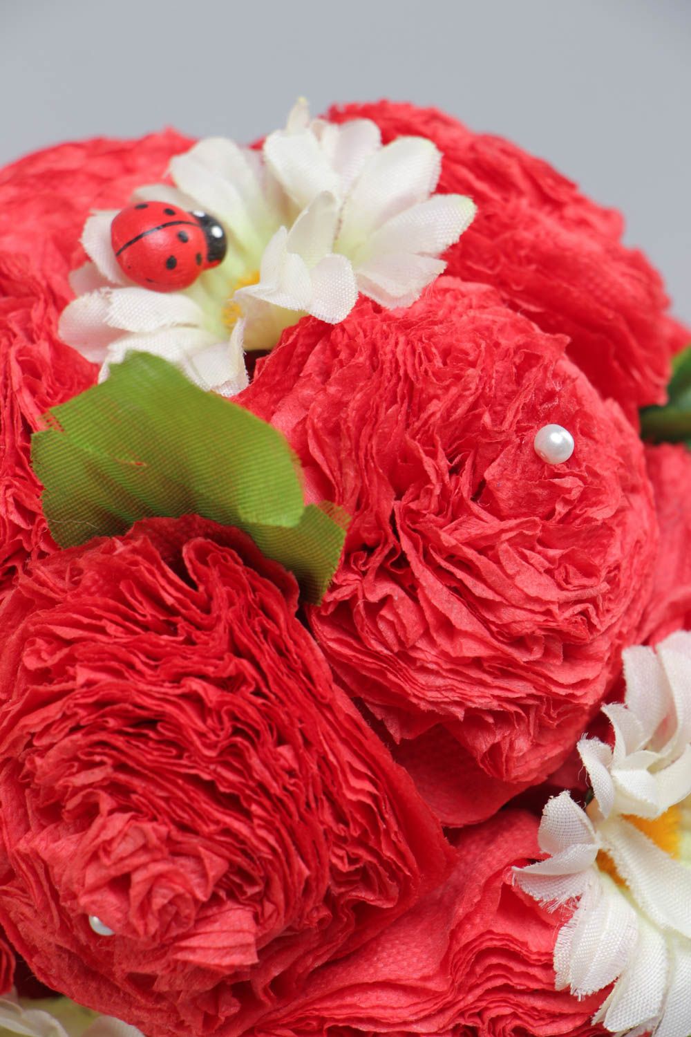 Топиарий с искусственными цветами красный большой красивый для дома хэнд мейд фото 3
