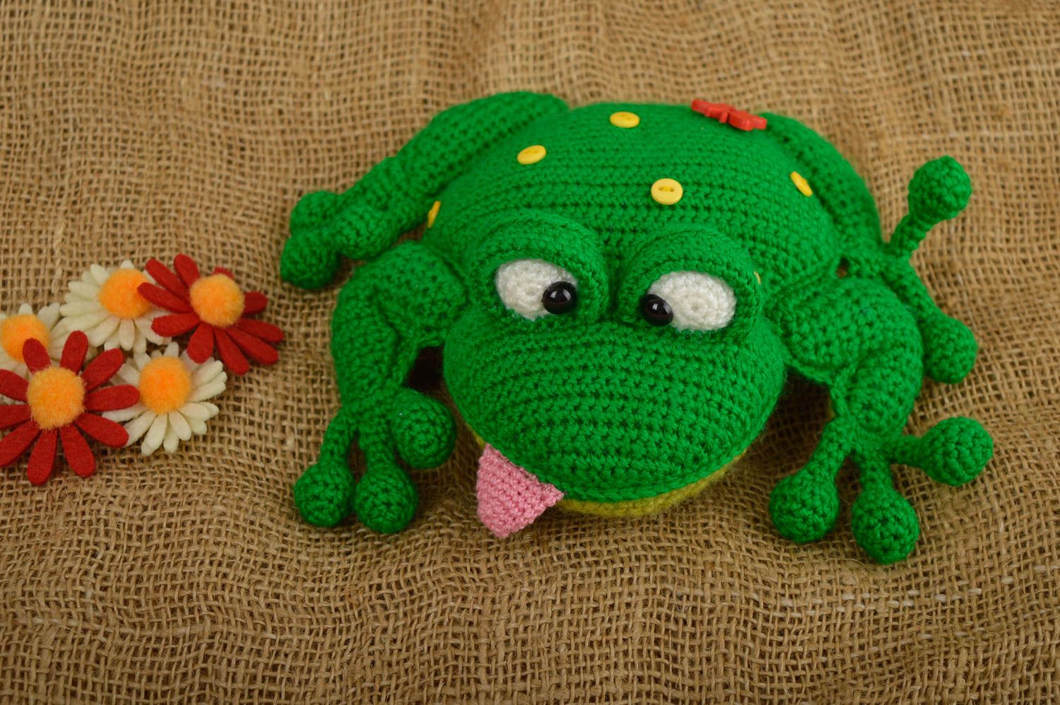 Stoff Spielzeug Frosch handmade Häkel Kuscheltier Geschenk für Kinder klein foto 1
