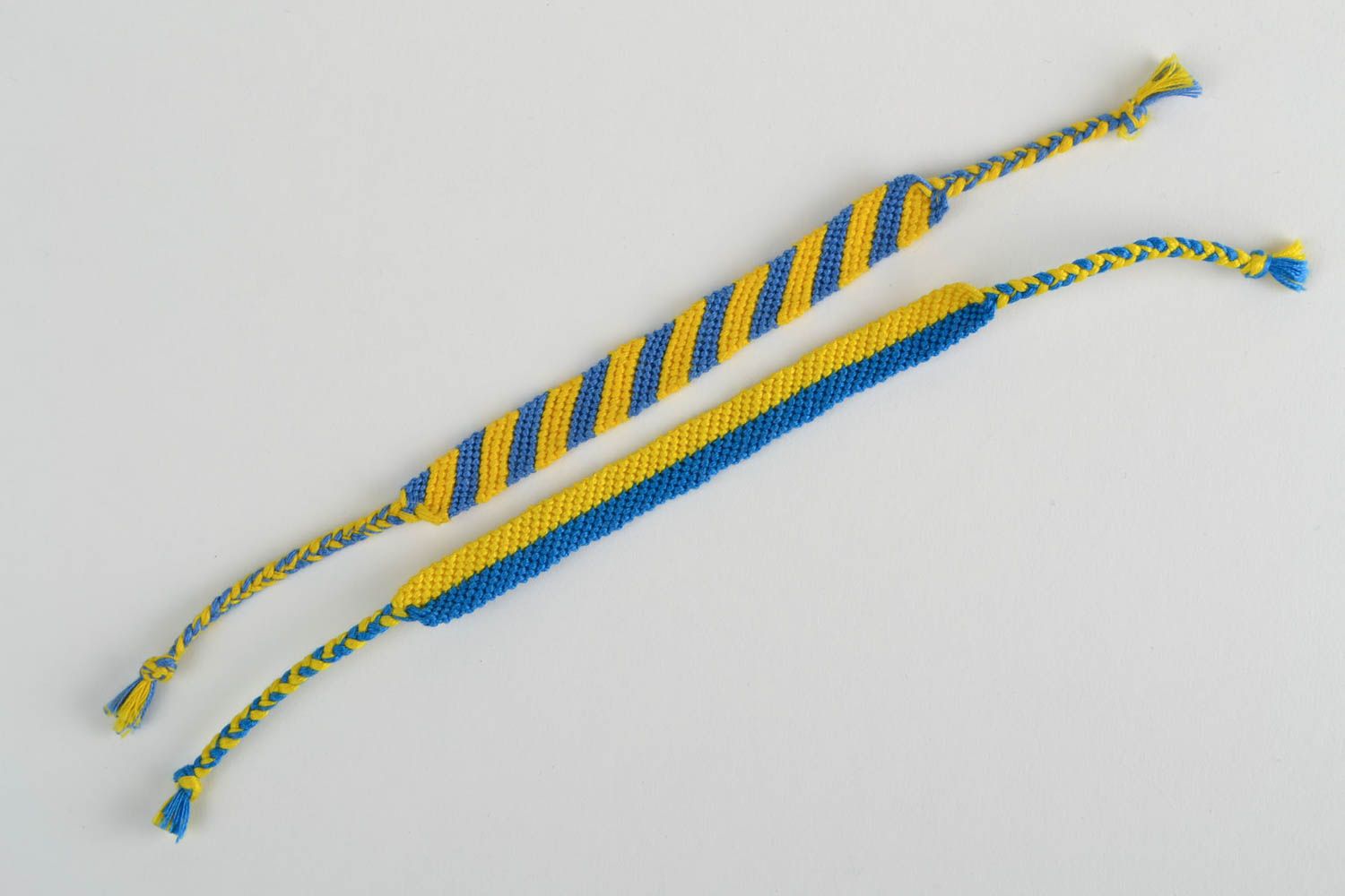Set of 2 handmade designer yellow and blue macrame friendship wrist bracelets  photo 3