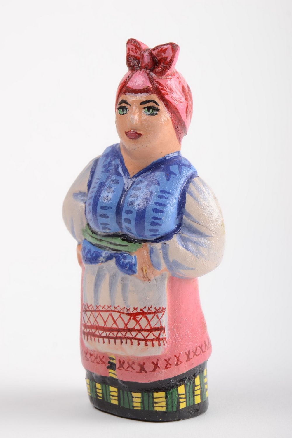 Schöne originelle dekorative bemalte handmade Figur aus Ton Ethno Stil Bäuerin  foto 2
