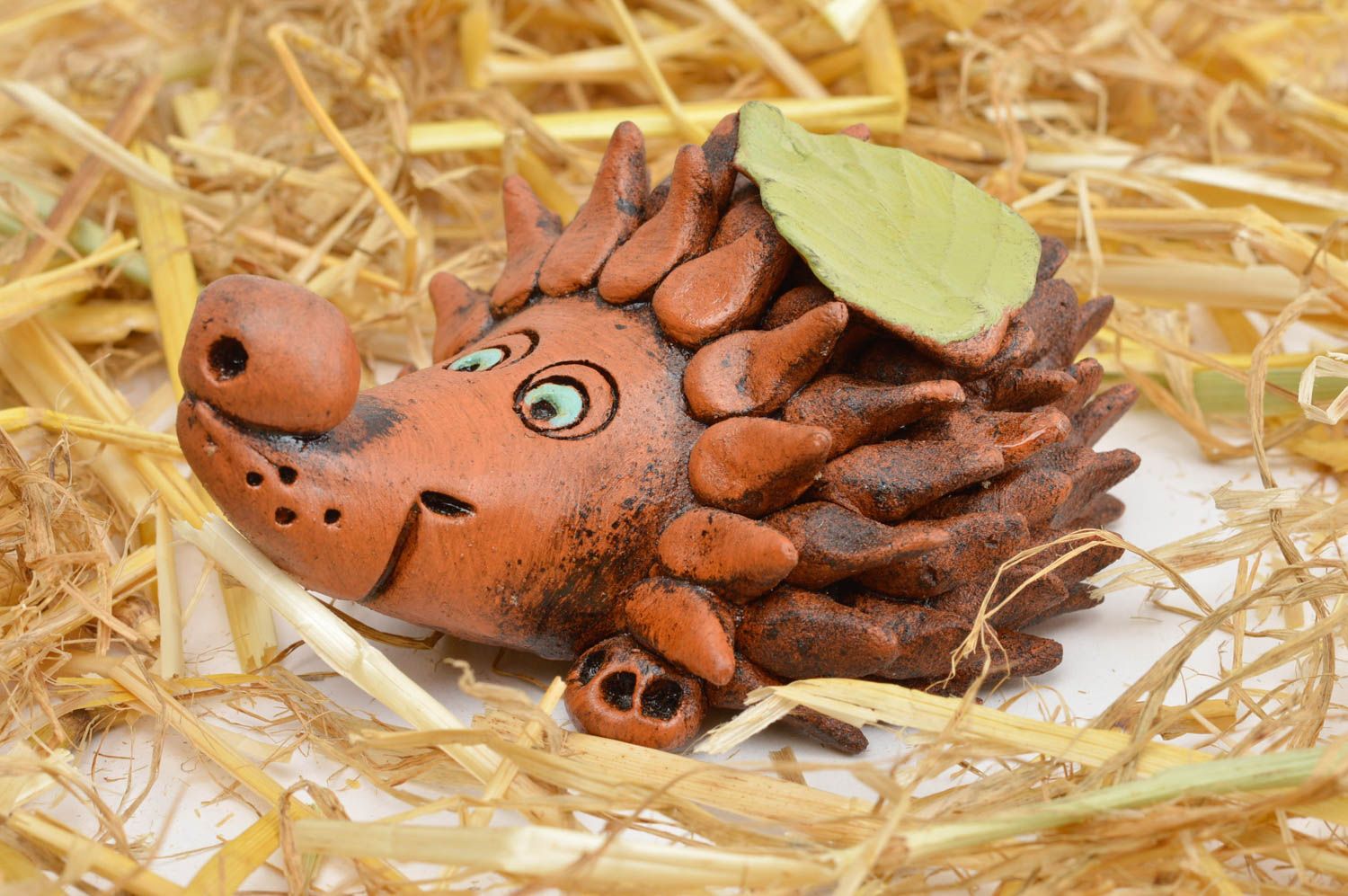 Handmade Keramik Figur Kinder Geschenk Wohnzimmer Deko aus Ton Igel lustig foto 1