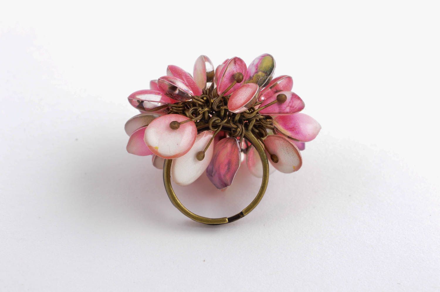 Необычное кольцо ручной работы красивое кольцо розовое элитная бижутерия фото 5