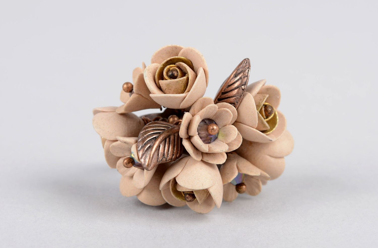 Handmade Blumen Ring Polymer Schmuck Accessoire für Frauen beige Blumen foto 2