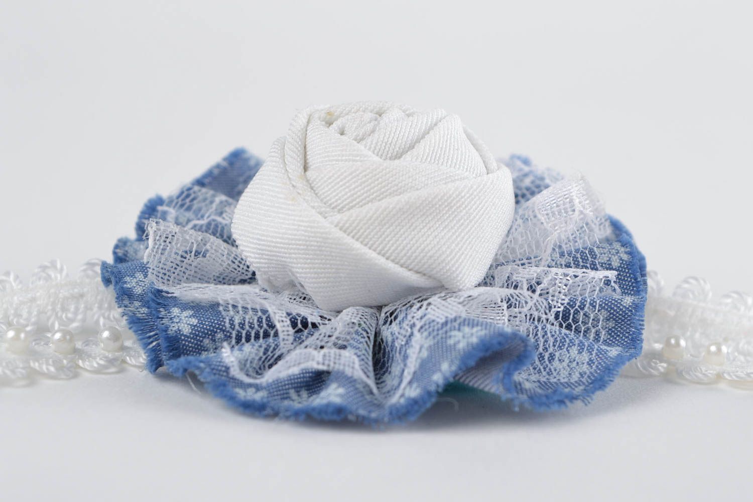 Bandeau cheveux fait main Accessoire cheveux Cadeau pour femme bleu avec fleur photo 4