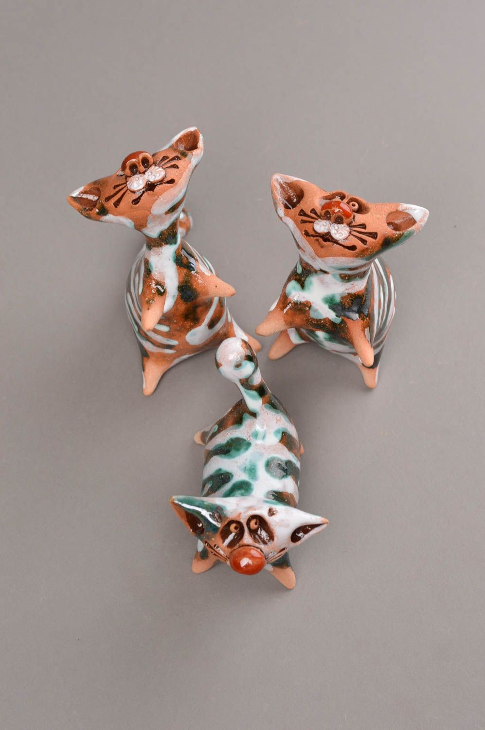 Figuren Set handgemacht Ton Tiere Keramik Deko originelle Geschenke 3 Stück foto 4