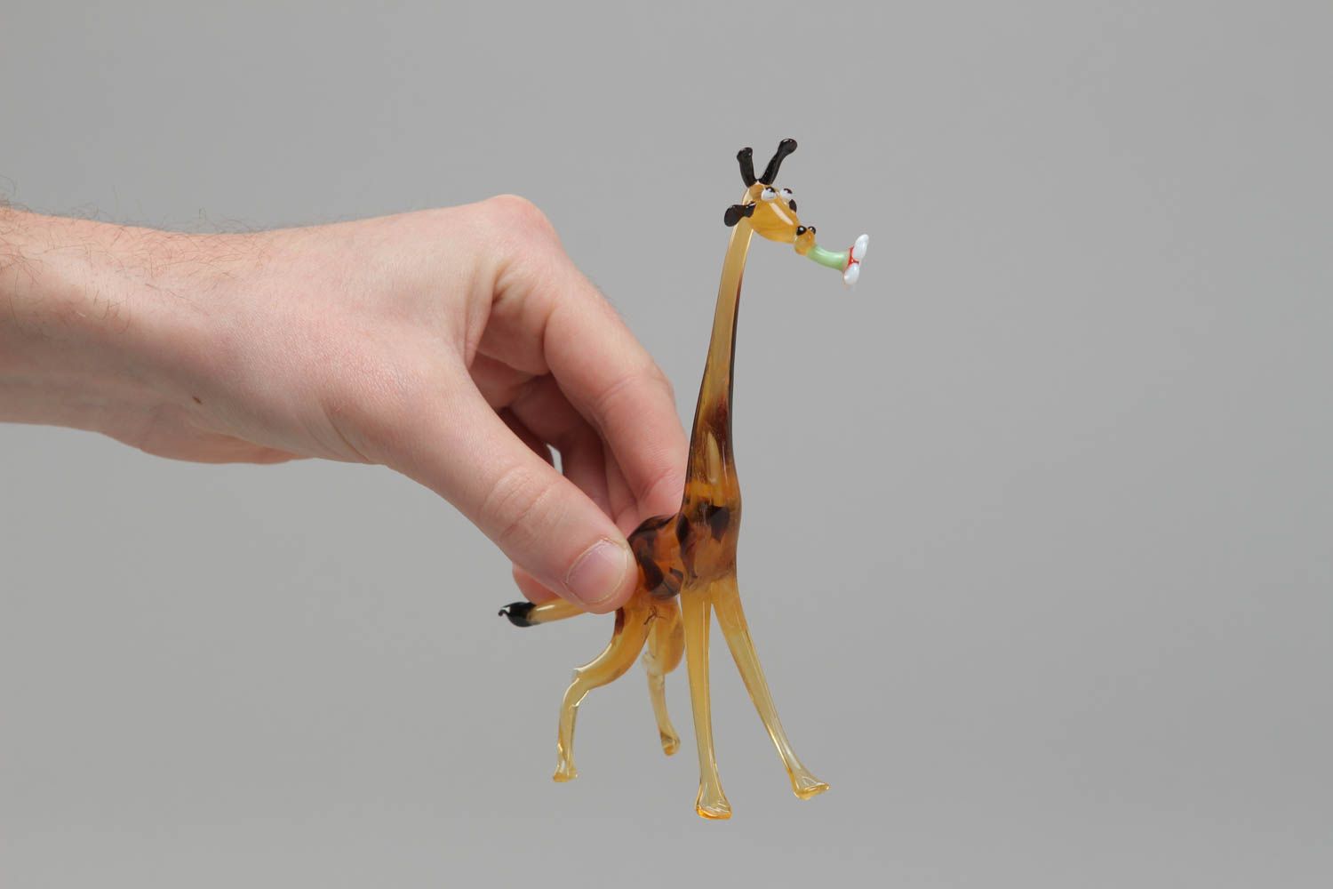 Figurine miniature en verre au chalumeau décorative faite main Girafe avec fleur photo 4