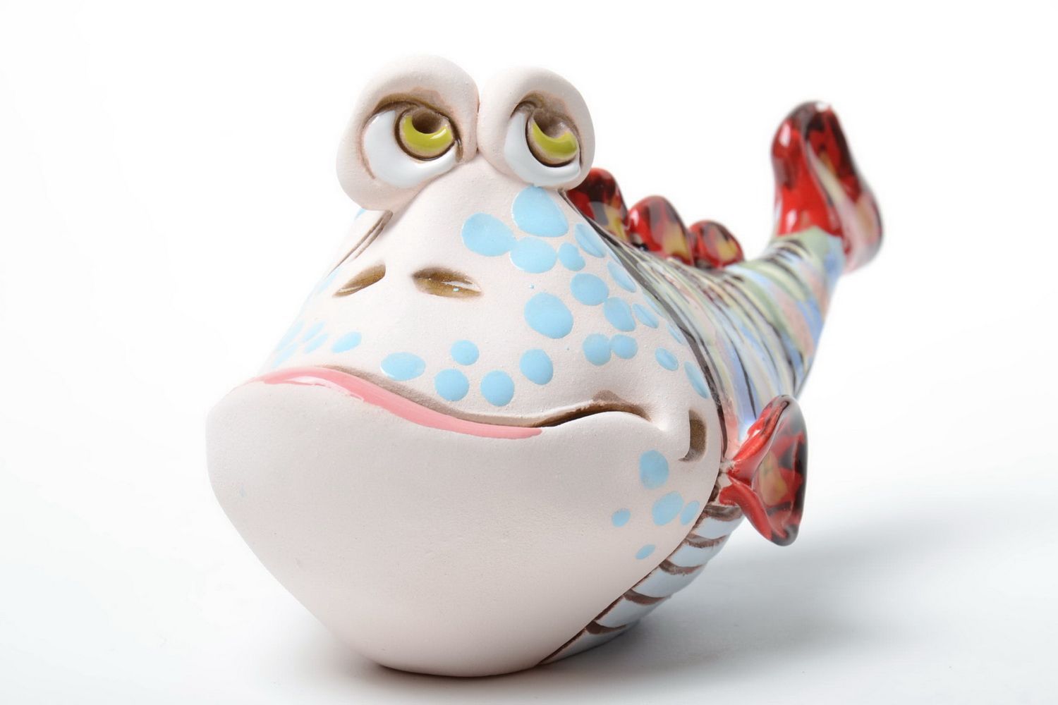 Keramik handmade Spardose Fisch bemalt schön originell Künstlerarbeit  foto 5
