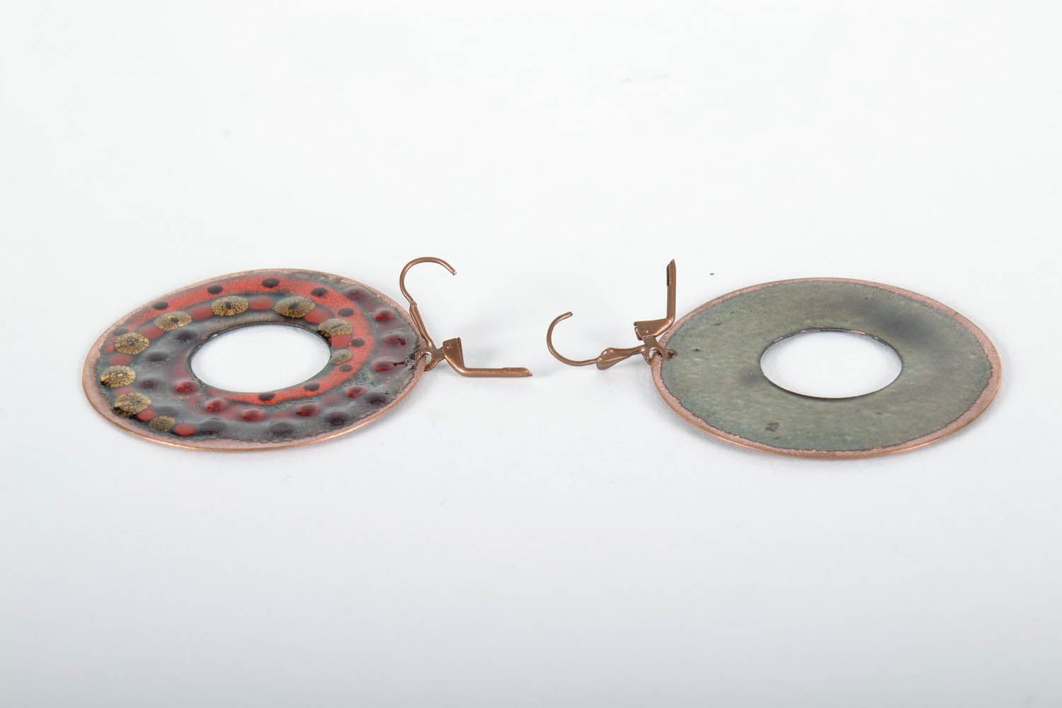Red Earrings Made of Copper  photo 2