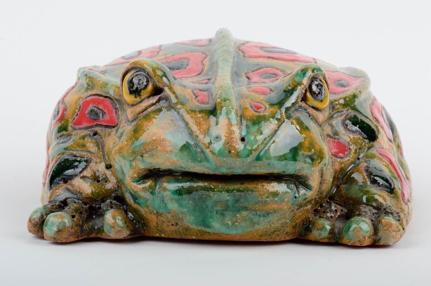 Handmade Figur Frosch groß Haus Deko Keramik Figur bemalt originell bunt foto 3