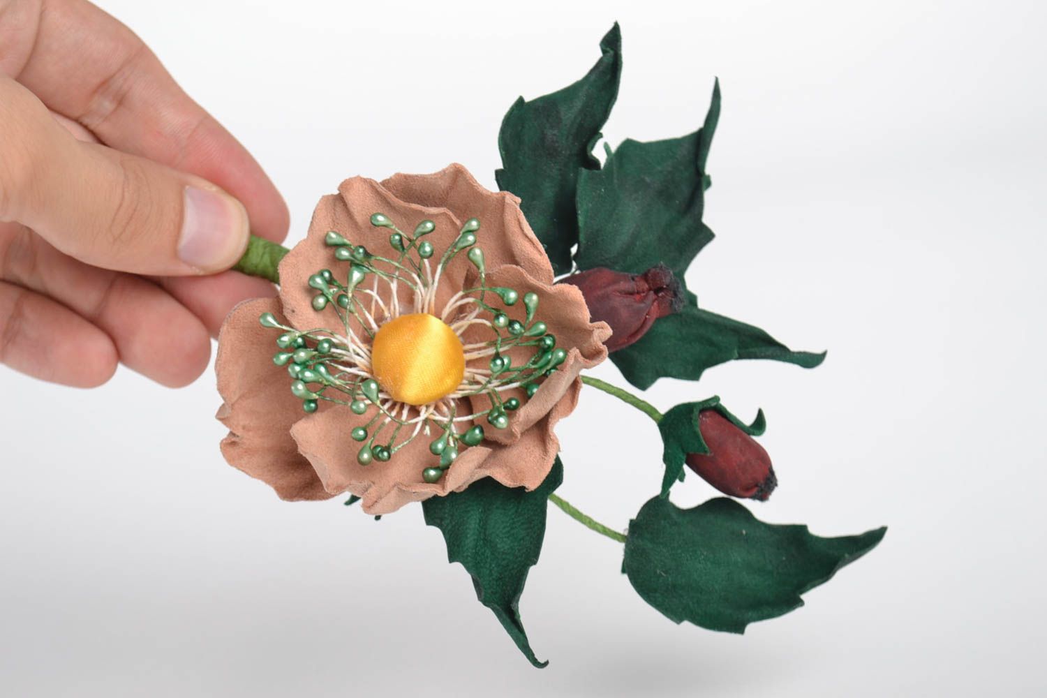 Broche de flor hecho a mano de cuero bisutería artesanal regalo para ella  foto 5