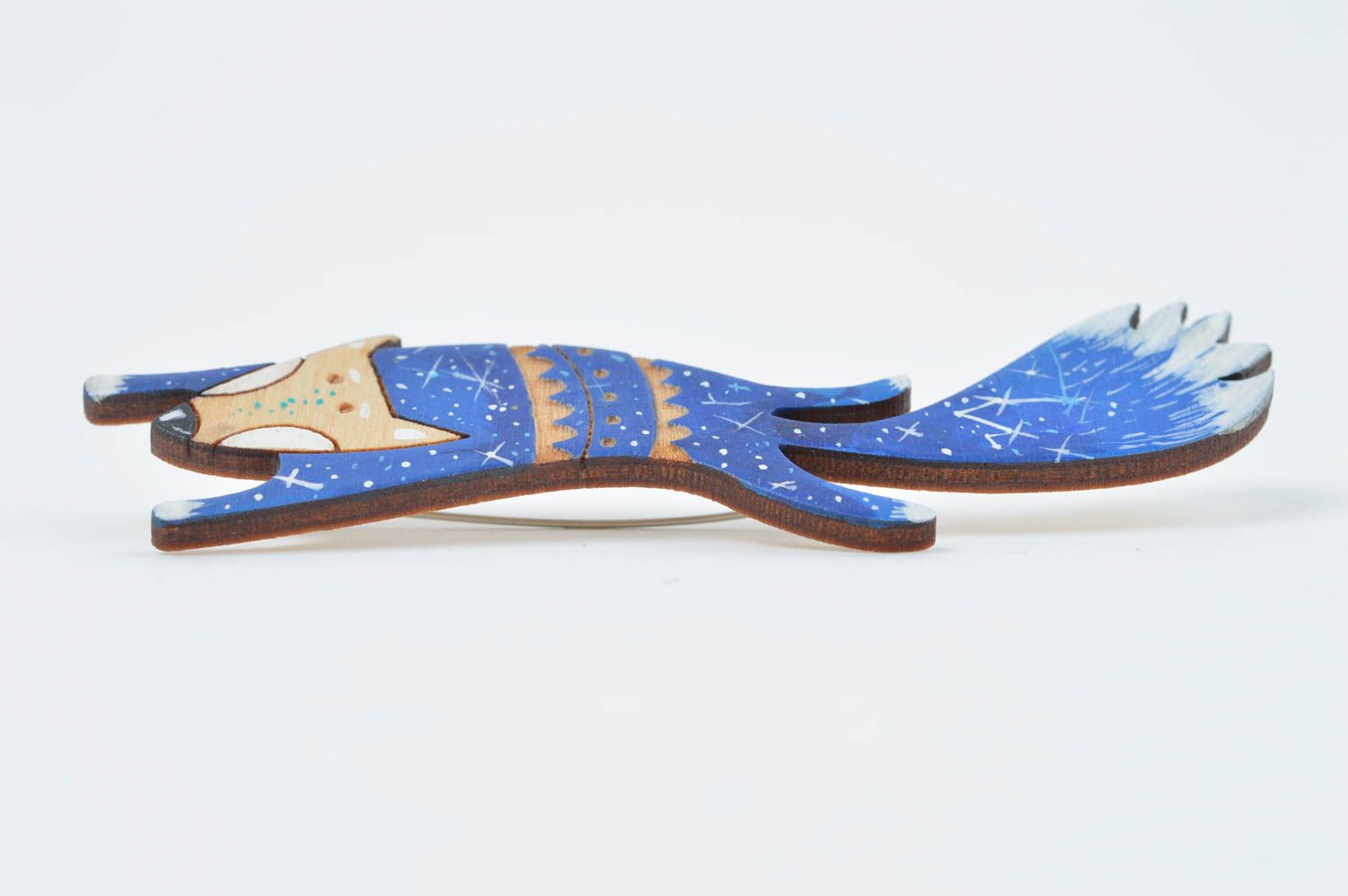 Broche renard bleu faite main Accessoire femme en contreplaqué Cadeau femme photo 1