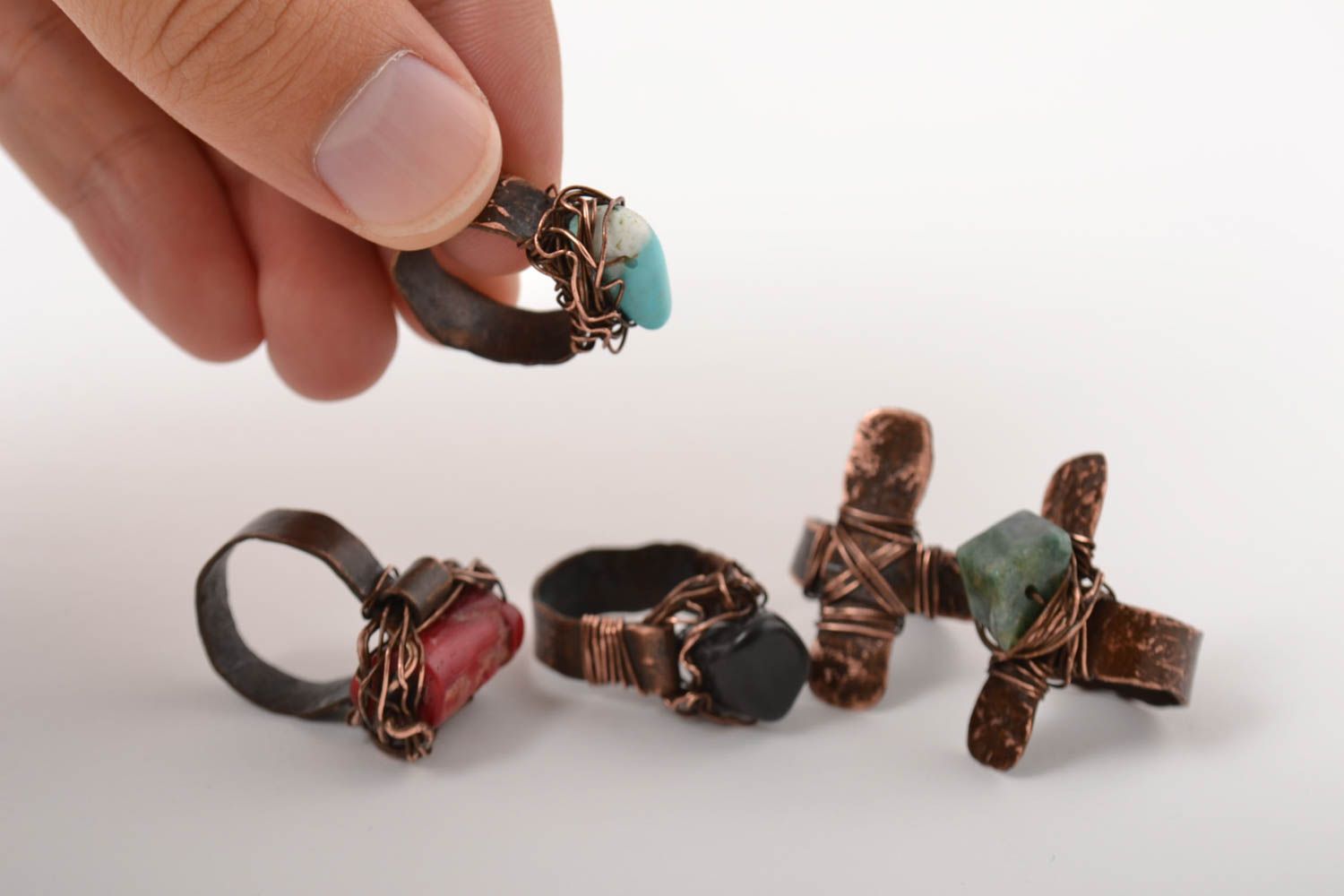 Handmade ring set of 5 items gift ideas unusual accessory copper jewelry  photo 5