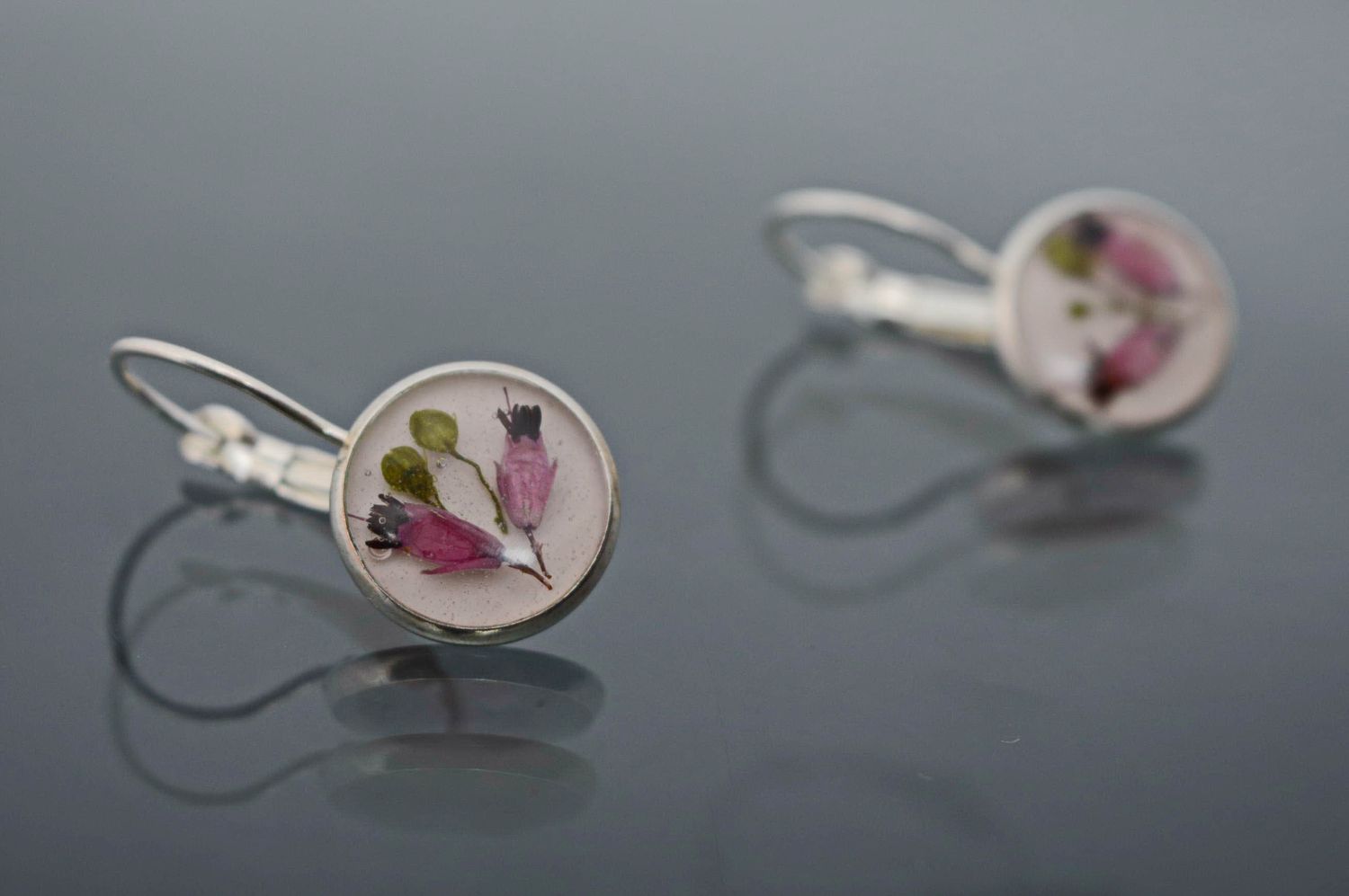 Earrings with real verbena flowers photo 2