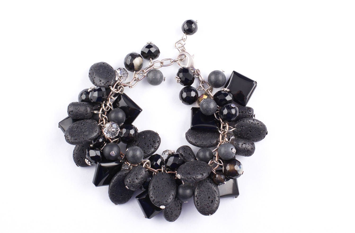 Bracelet en pierres agate noir Bijou fait main quartz shungite Accessoire femme photo 3