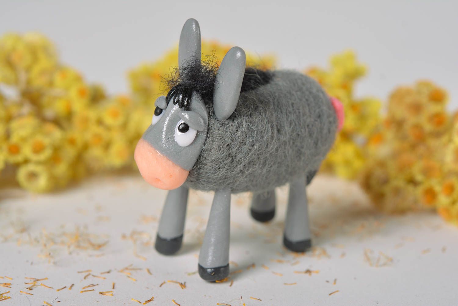 Handmade woolen donkey unusual designer figurine beautiful toy for kids photo 1