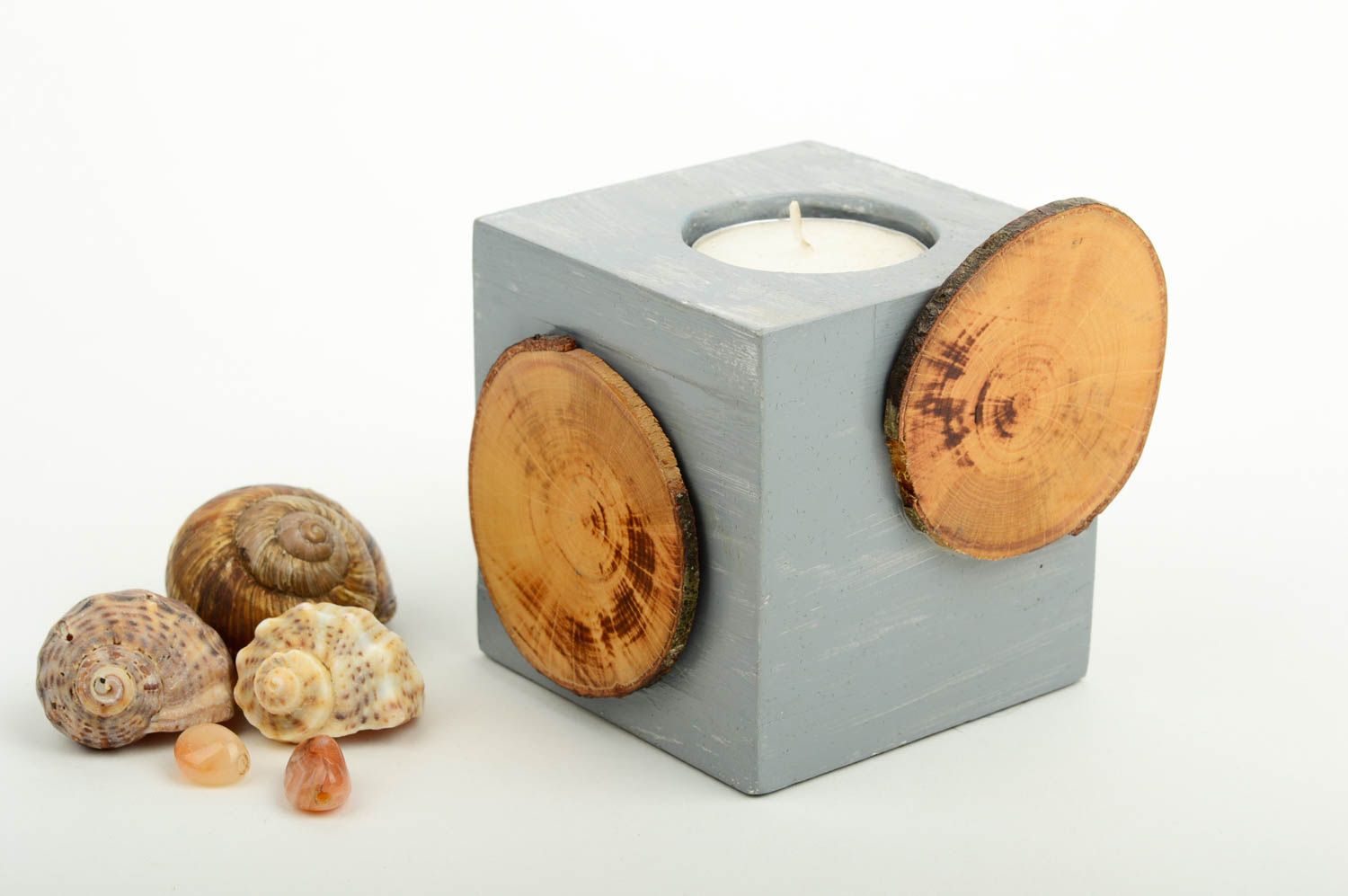 Candelero de madera hecho a mano soporte para velas decoración de interior foto 1