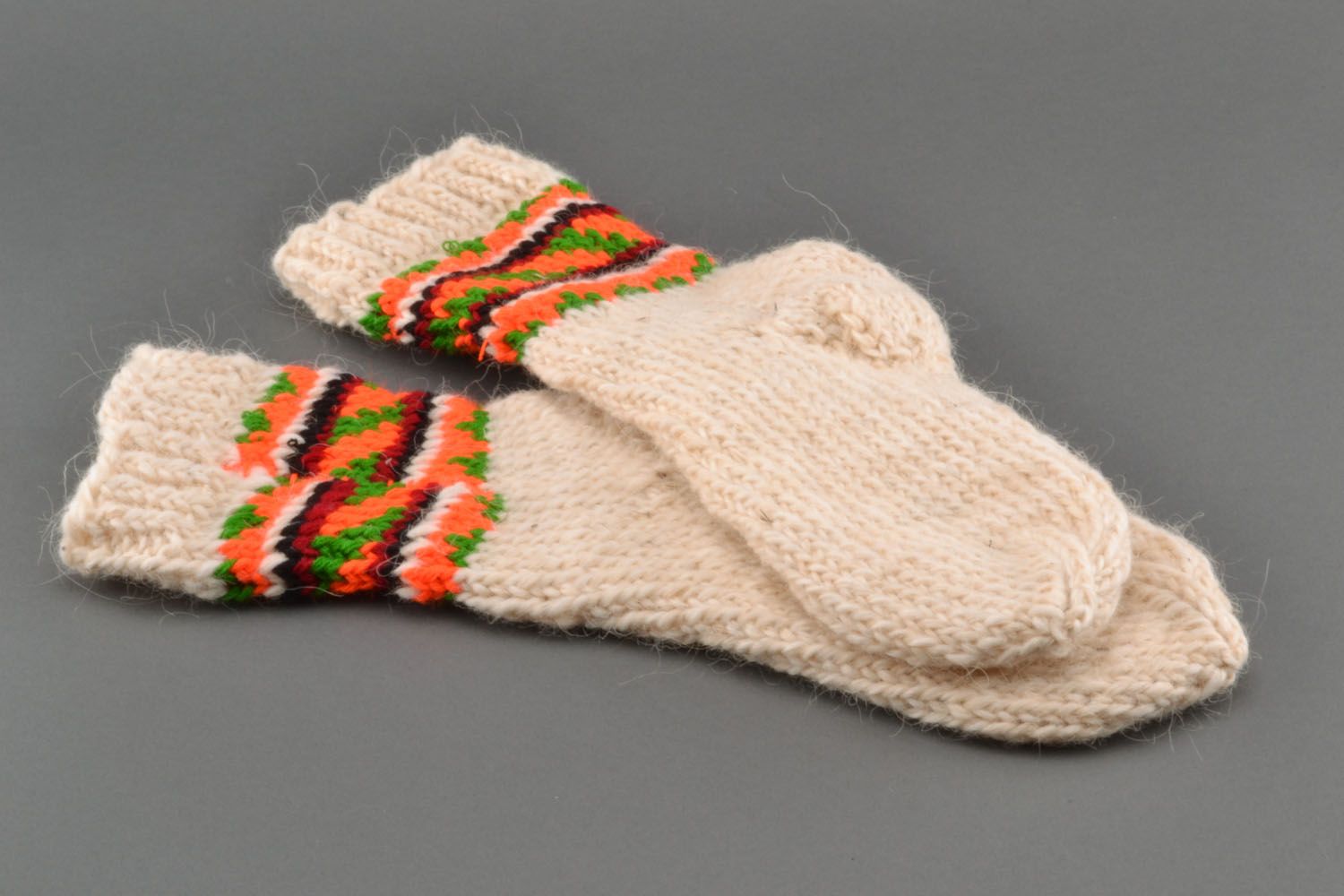 Homemade knitted woolen socks photo 4