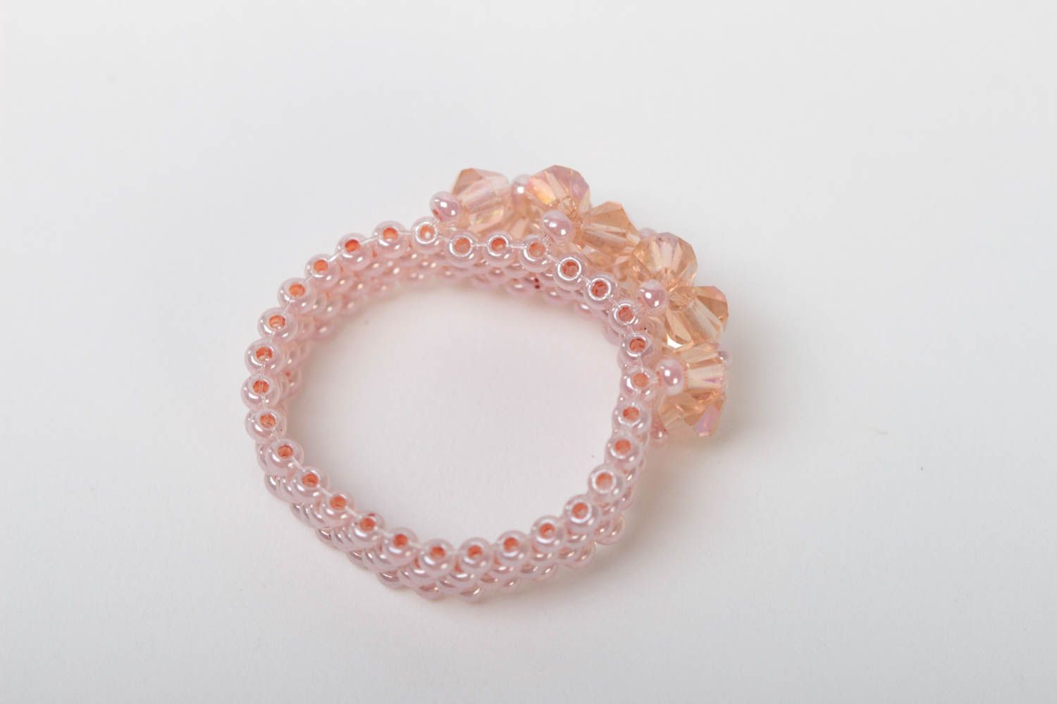 Bague en perles de rocaille et cristal rose faite main pour enfants et adultes photo 4