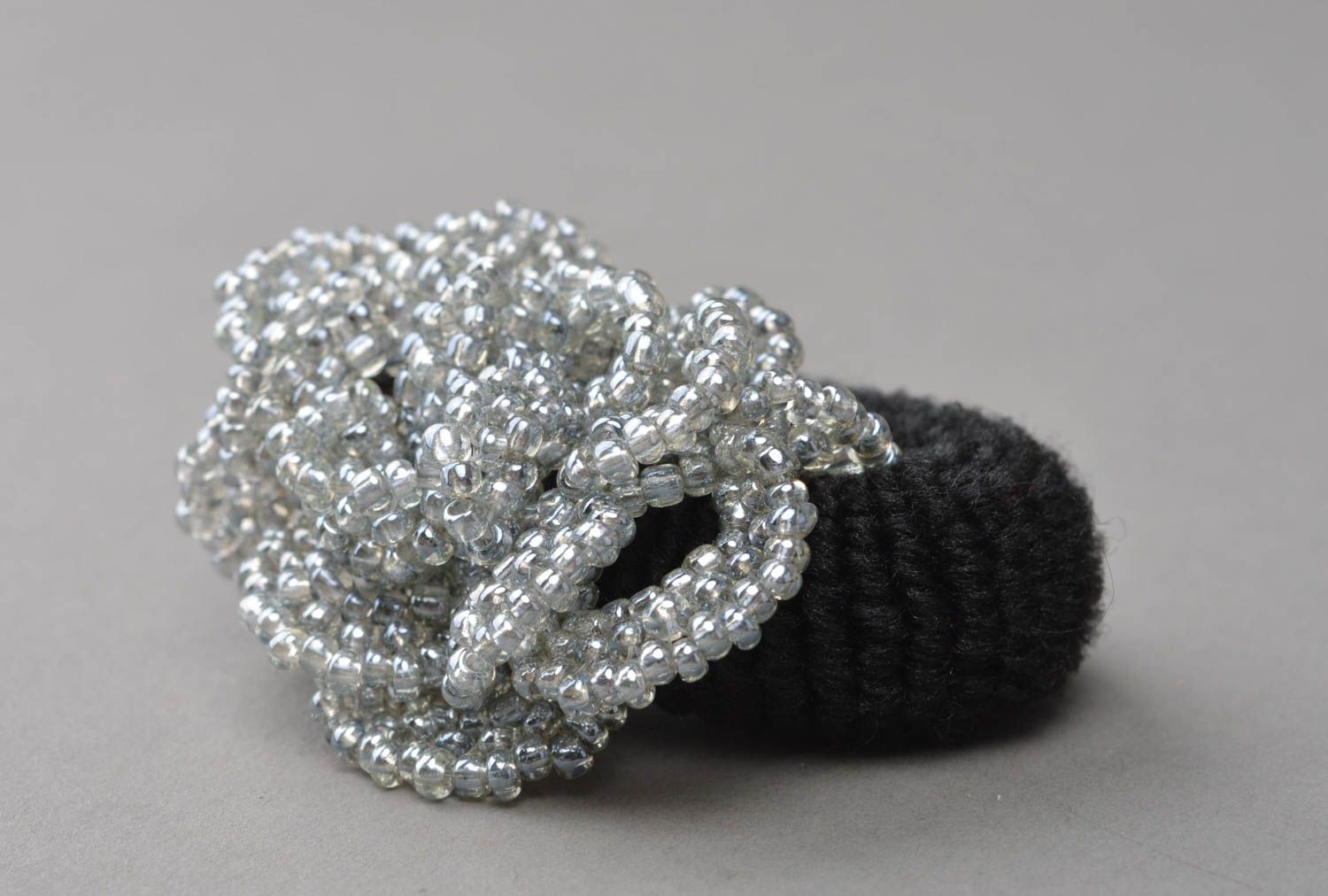 Handmade accessory hair scrunchy fabric jewelry braided silver flower photo 3