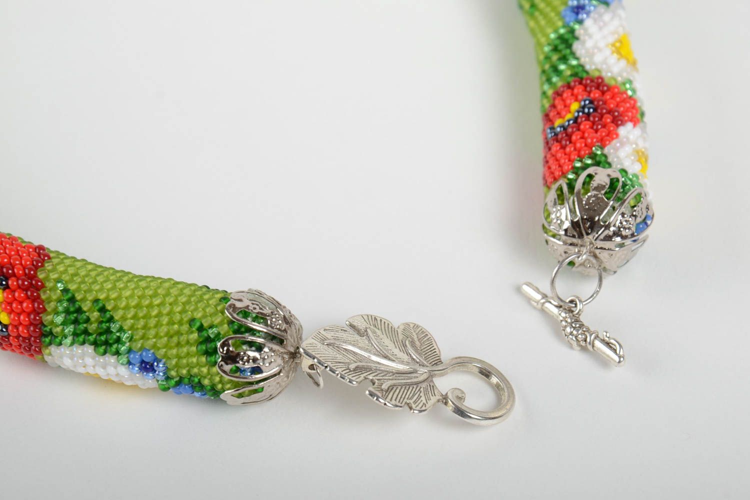 Collier spirale Bijou fait main vert motif floral perles rocaille Cadeau femme photo 4