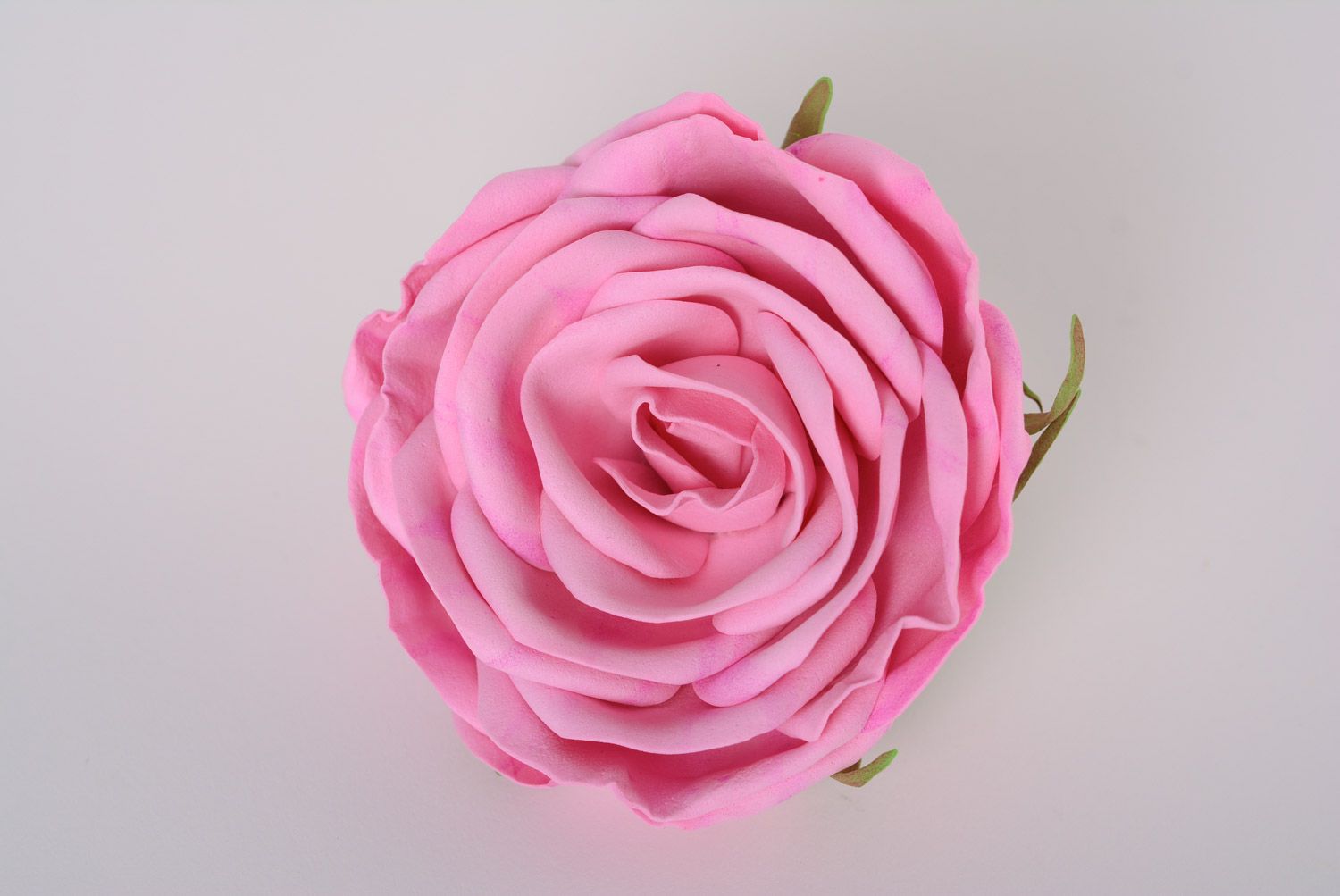 Festive large handmade foamiran fabric flower hair tie with pink rose photo 1