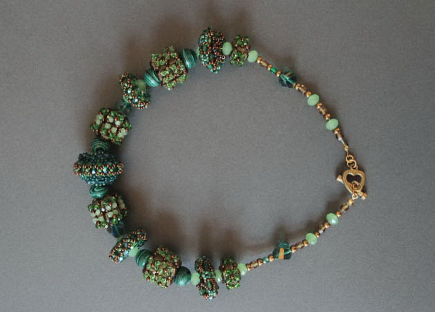 Handmade beaded necklace with decorative stones photo 8