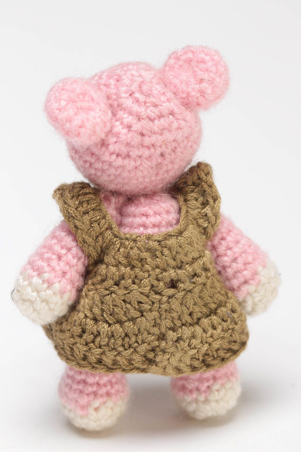 Beautiful homemade design crochet soft toy bear in brown dress  photo 4