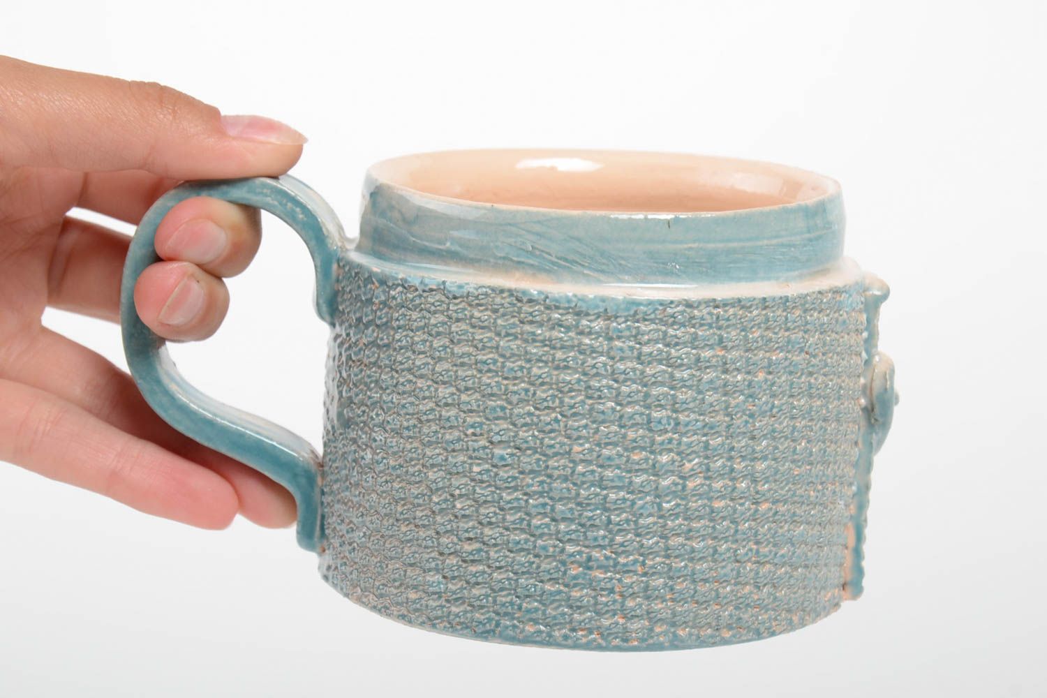Оригинальная голубая чашка из гончарной глины покрытая глазурью ручной работы 350 мл Уют фото 2