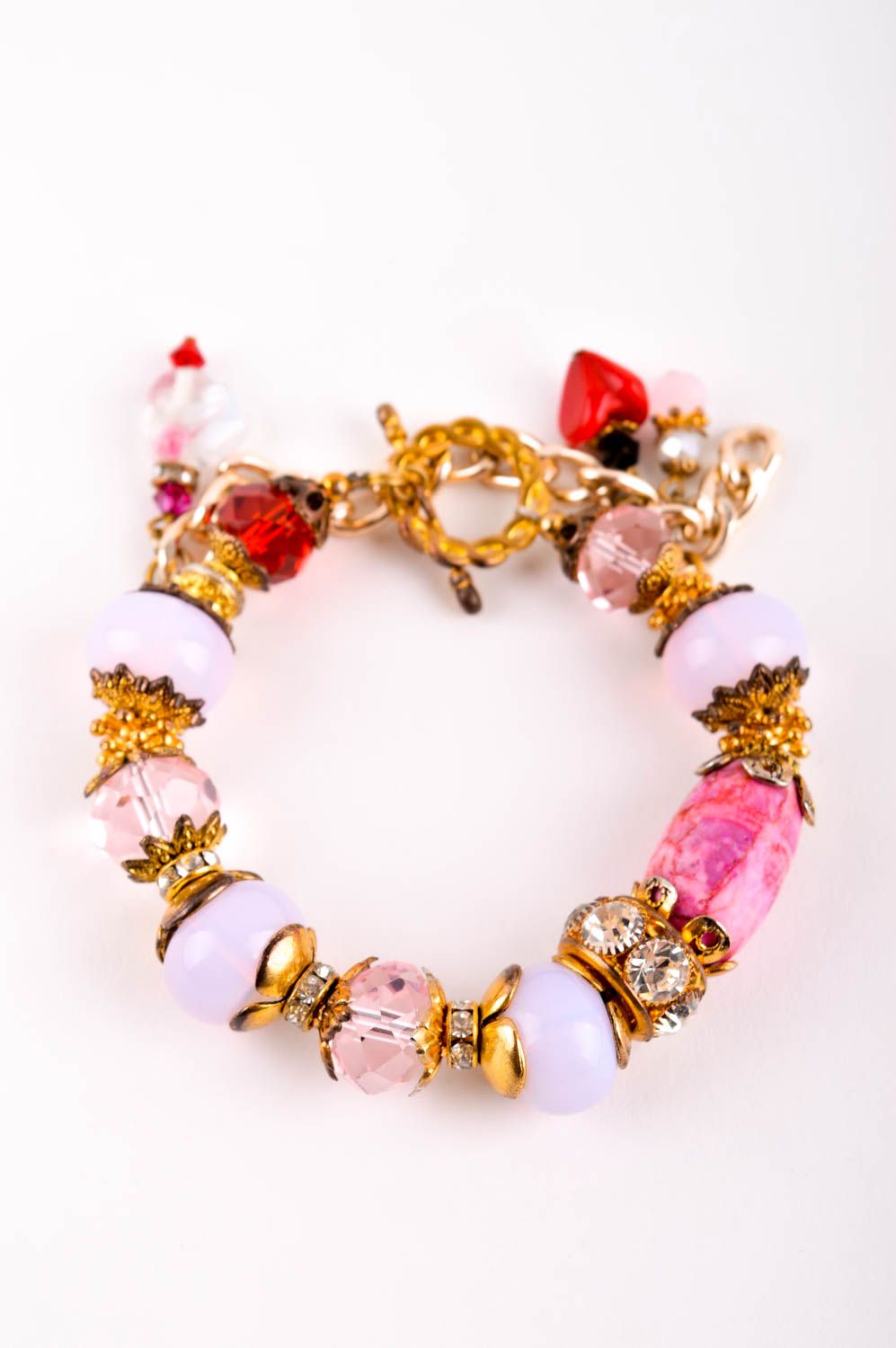 Pink and red charm beaded bracelet for teen girls photo 2