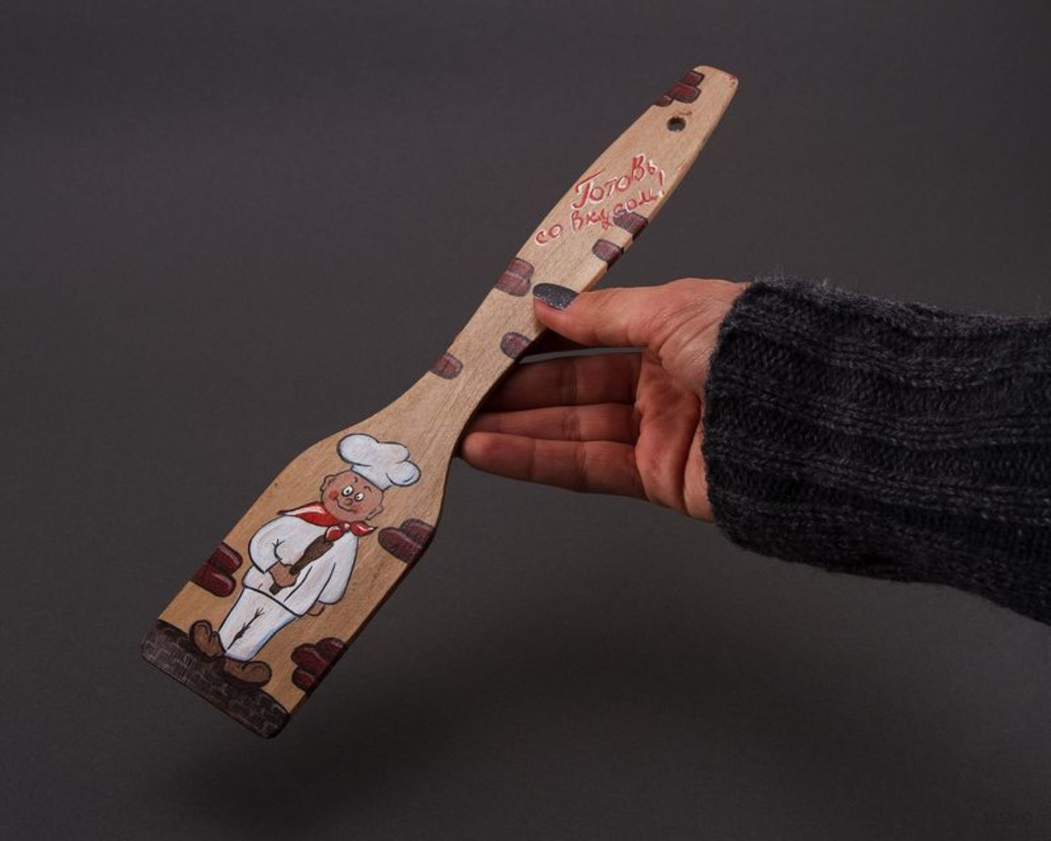 Wooden kitchen spatula with painting  photo 2