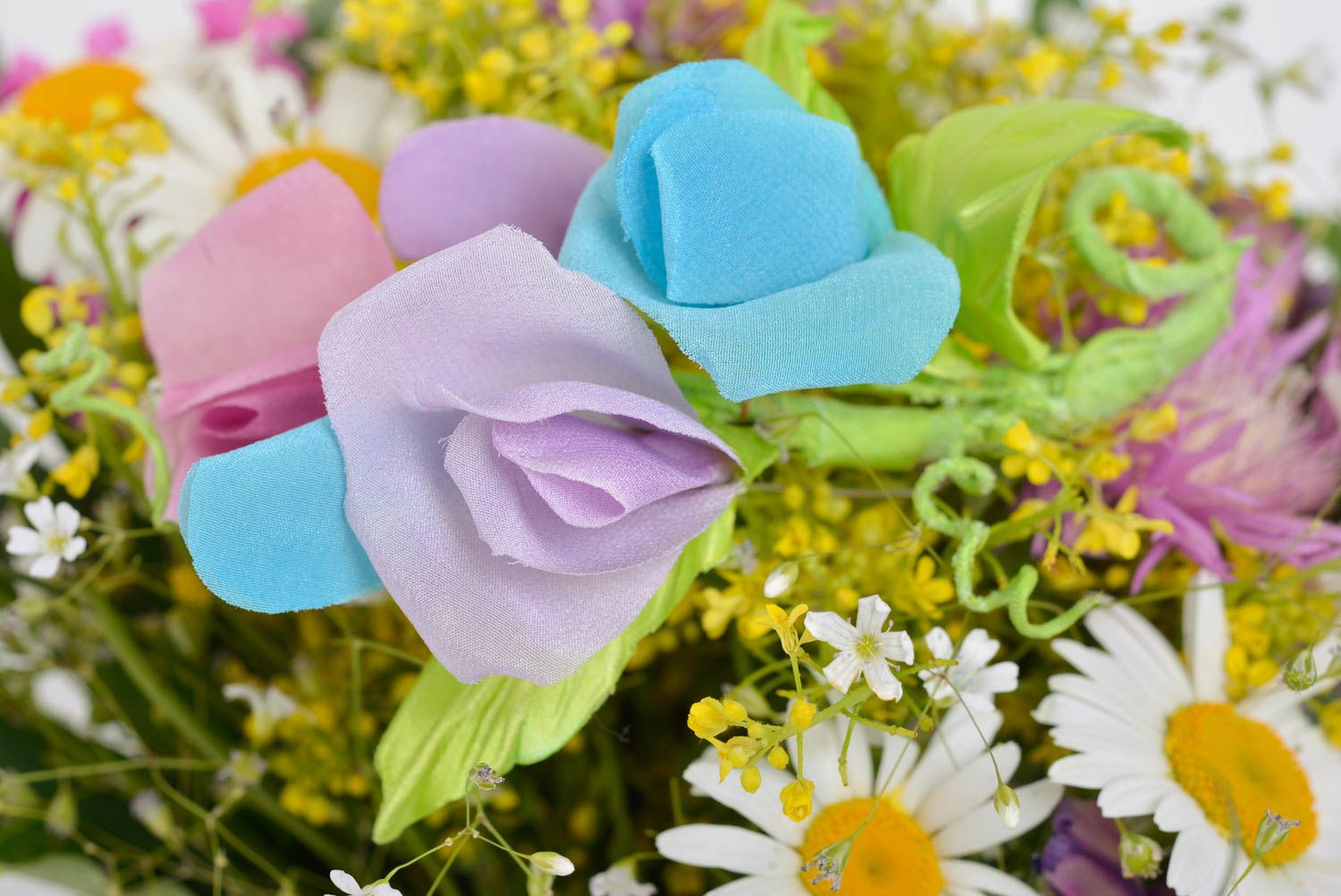 Broche con flores hecho a mano de seda original multicolor foto 2