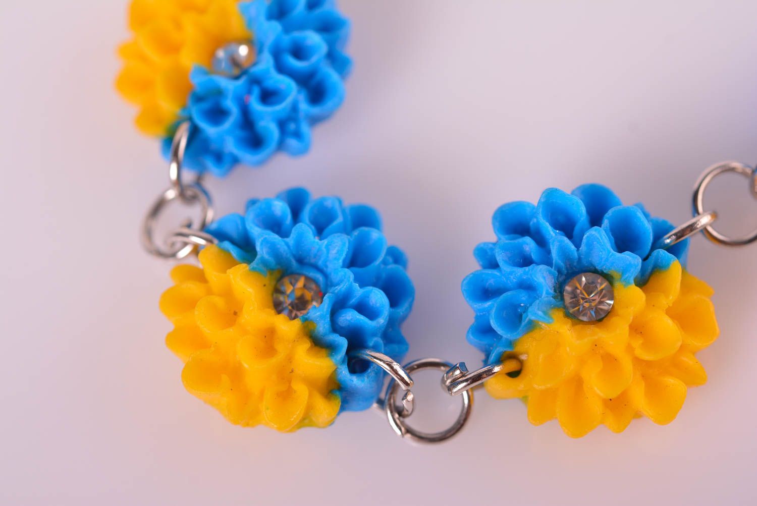 Chain tennis clay yellow and blue flowers bracelet photo 5