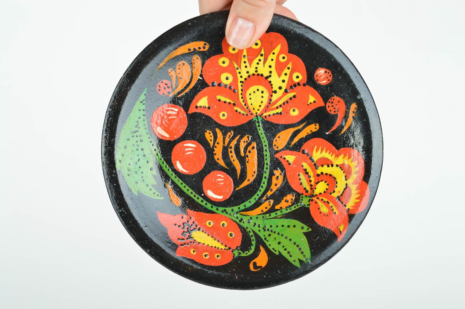 Handgemachter schöner origineller bemalter Deko Wandteller aus Ton Mohnblumen foto 5
