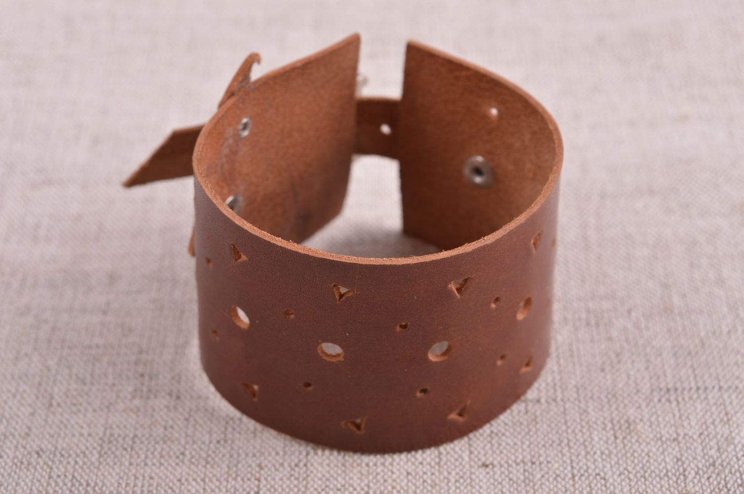 Handmade designer leather bracelet wide unisex bracelet cute brown jewelry photo 1