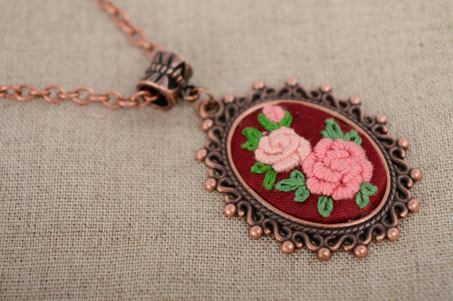 Handmade embroidered pendant Roses photo 4
