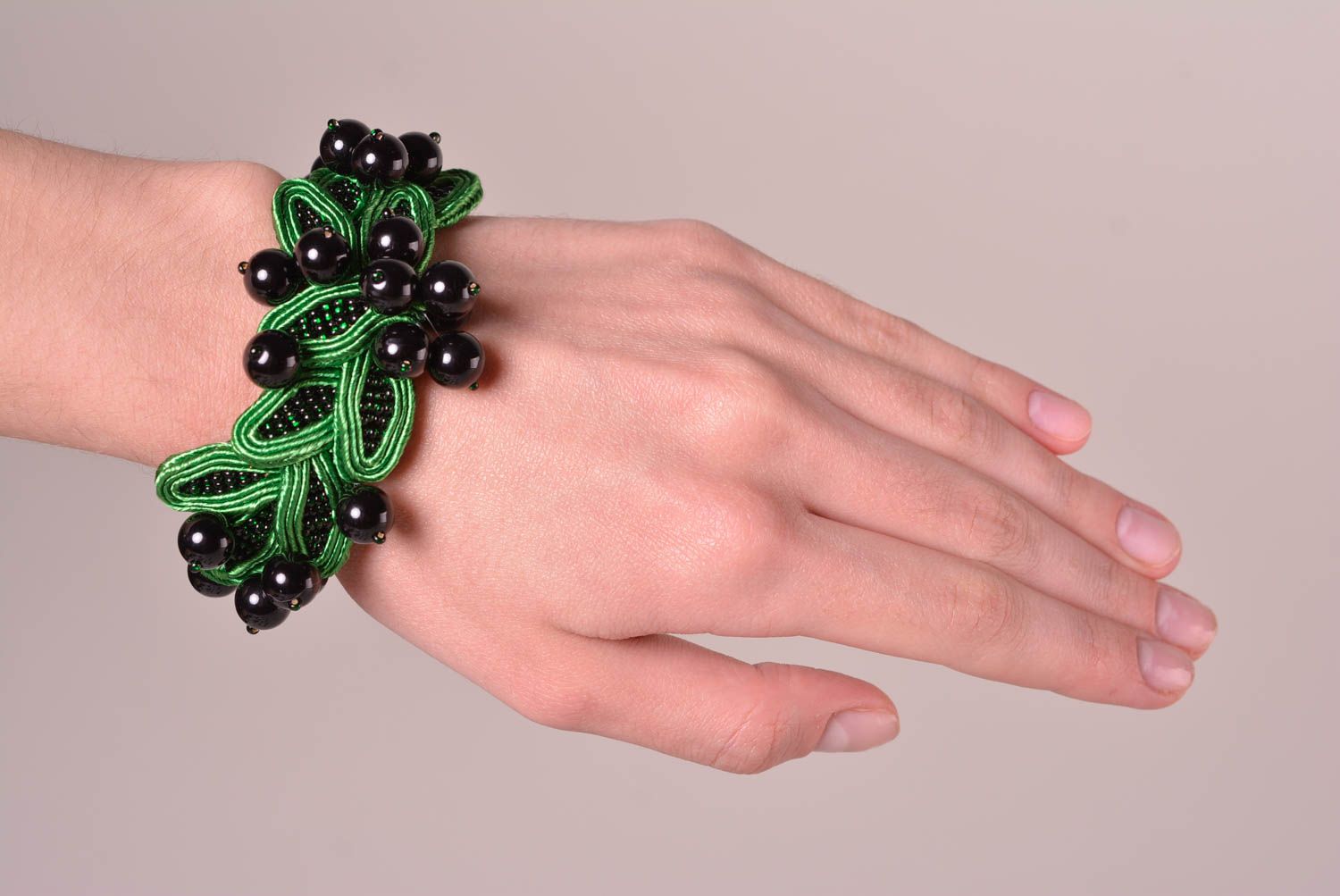 Green handmade soutache bracelet textile bracelet beaded bracelet designs photo 2