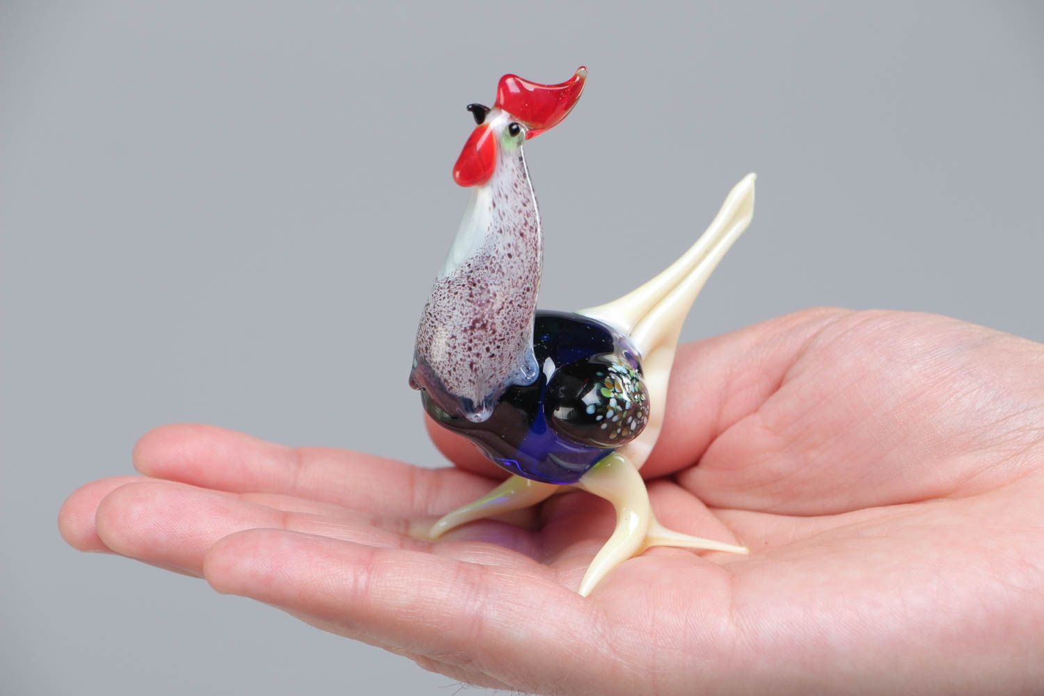 Petite figurine miniature en verre lampwork coq faite main déco maison photo 5