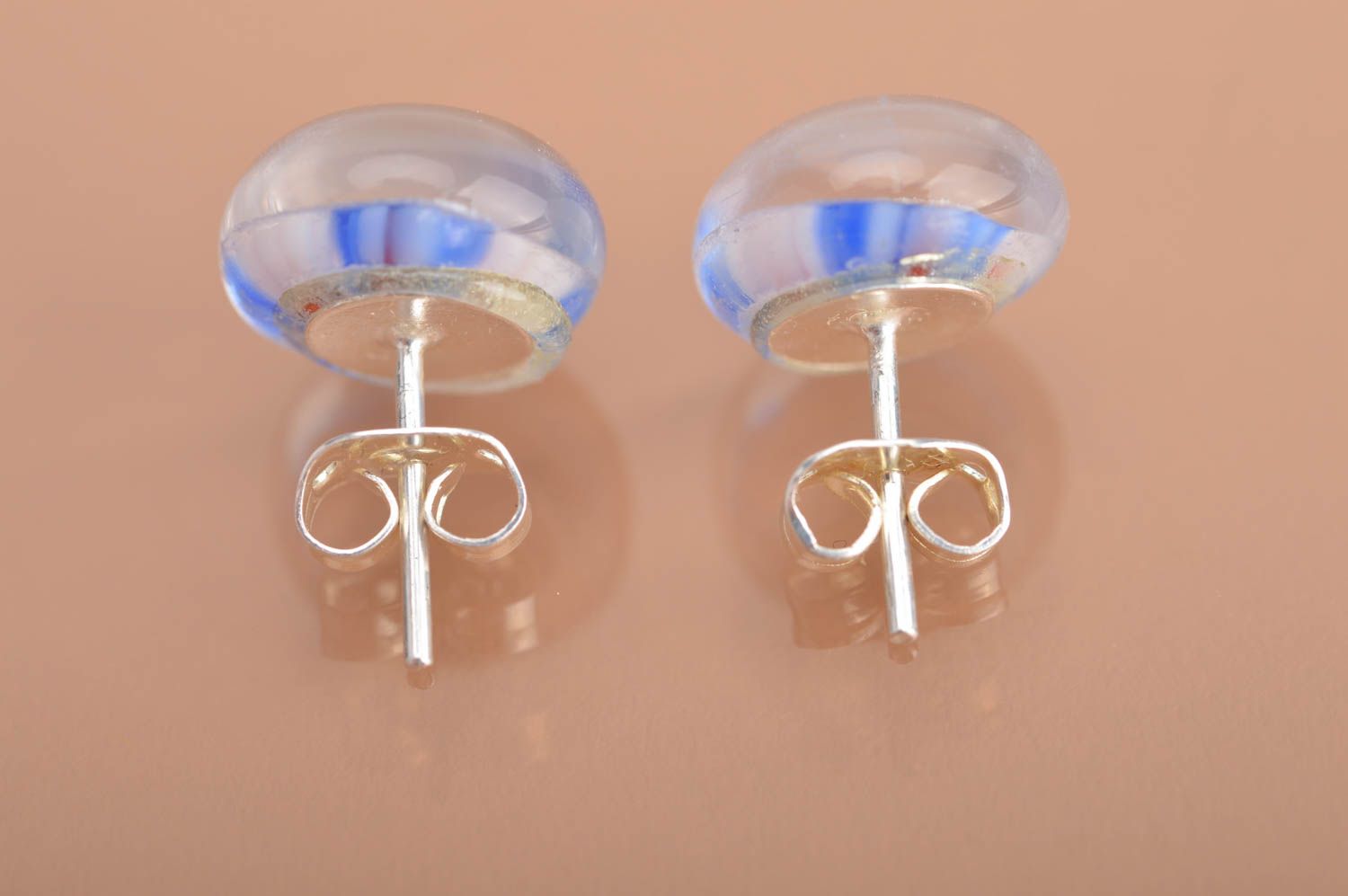 Beautiful homemade designer round millefiori glass stud earrings Flowers photo 3