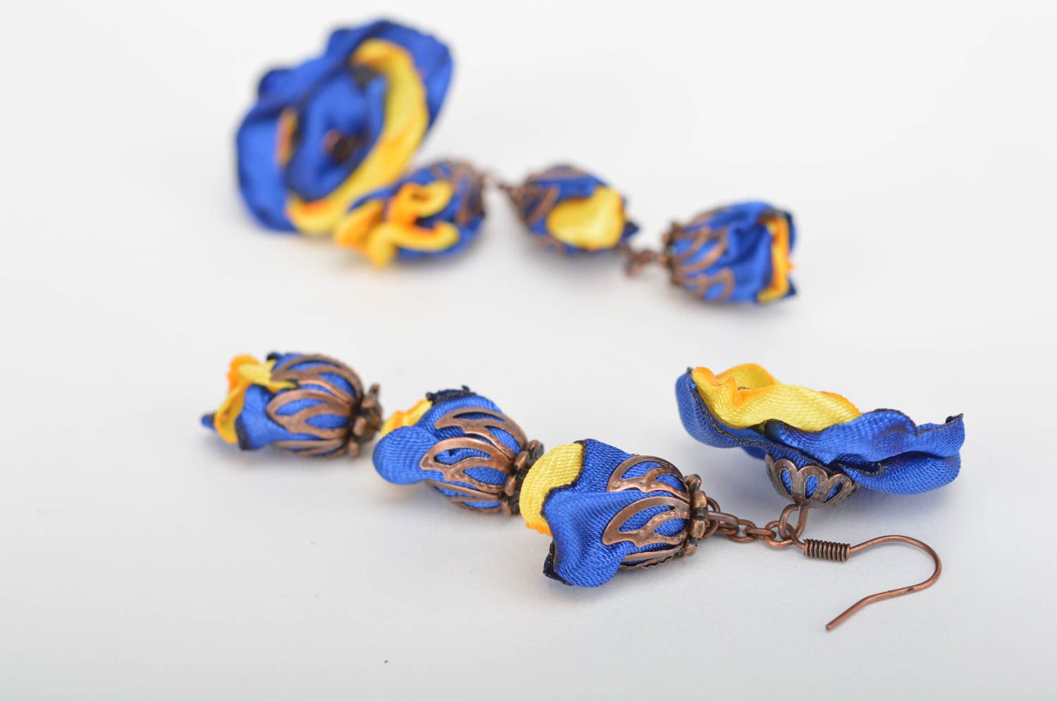 Handmade Blumen Ohrringe Damen Schmuck Accessoire für Frauen gelb blaue Blumen foto 3