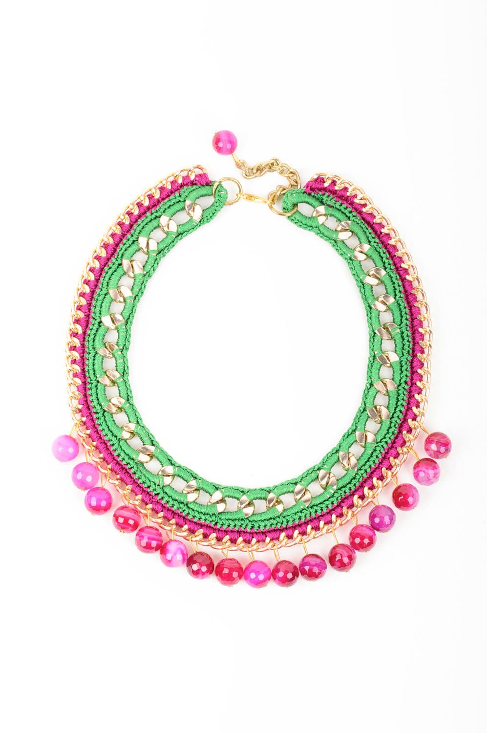 Handmade Damen Collier Modeschmuck Halskette Geschenk für Frauen rosa grün foto 1