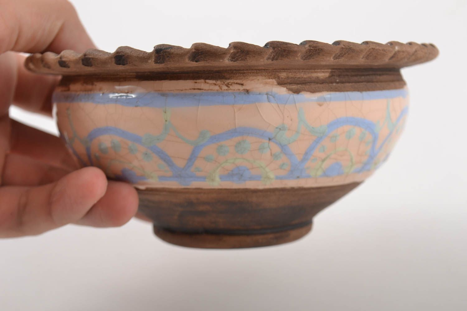 Керамическая миска ручной работы глиняная миска голубая глиняная посуда 500 мл фото 2