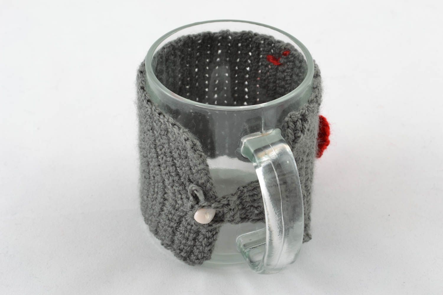 Glass cup with crochet cozy photo 3
