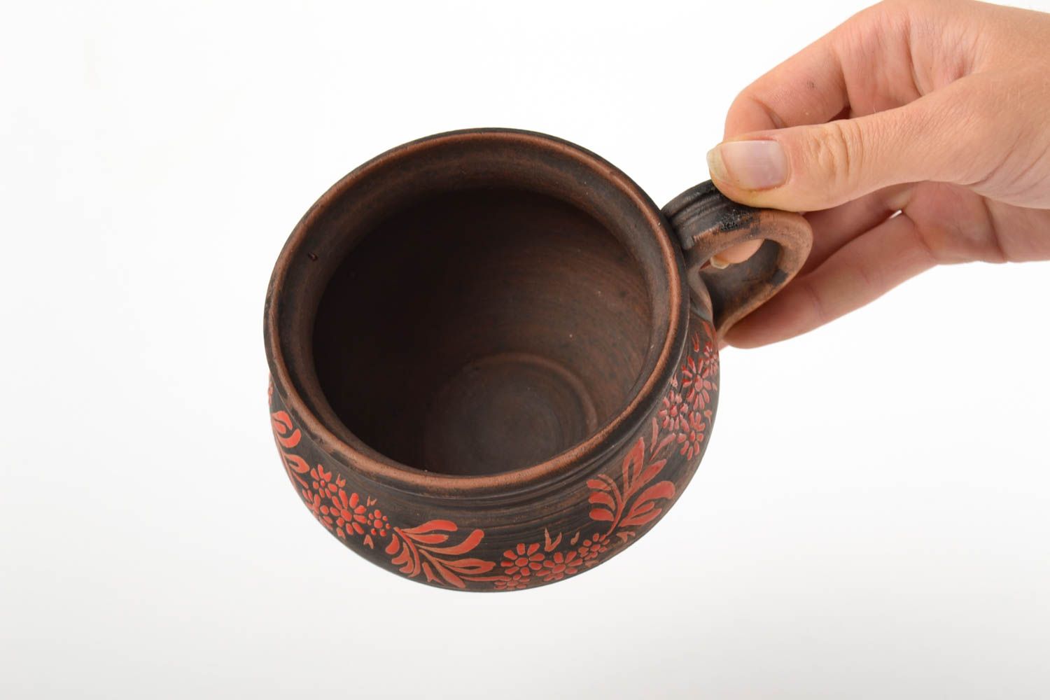 Keramik Handarbeit Tasse aus Keramik Ton Geschirr schöne Teetasse 300 ml bemalt foto 4